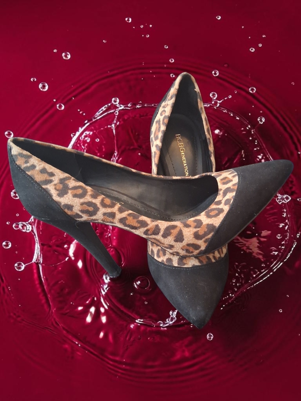 BCBGeneration Women's Black & Leopard Print Pointed Toe Heels Womens Shoes Sz 7